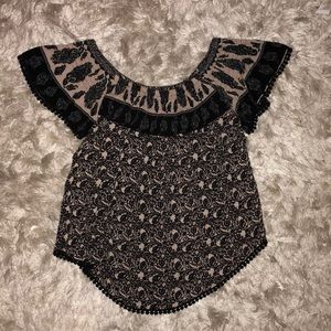 Off the shoulder bohemian cream and black top